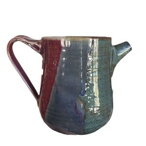 Handcrafted Pottery Blue Maroon 5 Inch Tall Creamer/Pitcher Pitcher Excellent